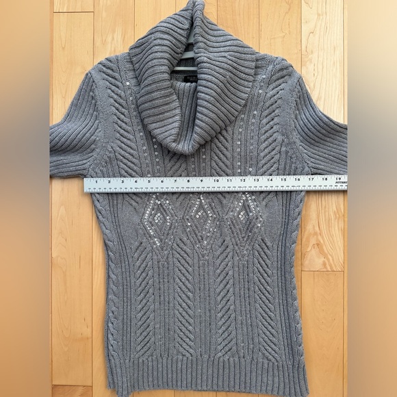 Talbots Chunky Sequined Cabled Turtleneck Sweater in Grey Cotton Wool blend in L - Picture 7 of 7